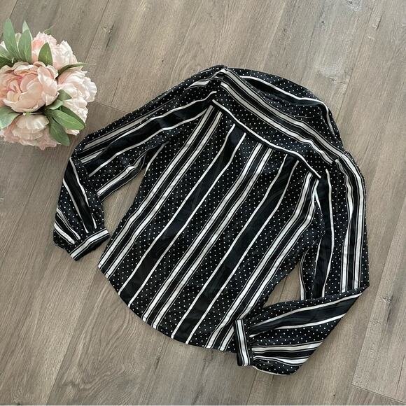 RtA Black Sheer Stripe Dotted Button Down Blouse - Picture 3 of 5